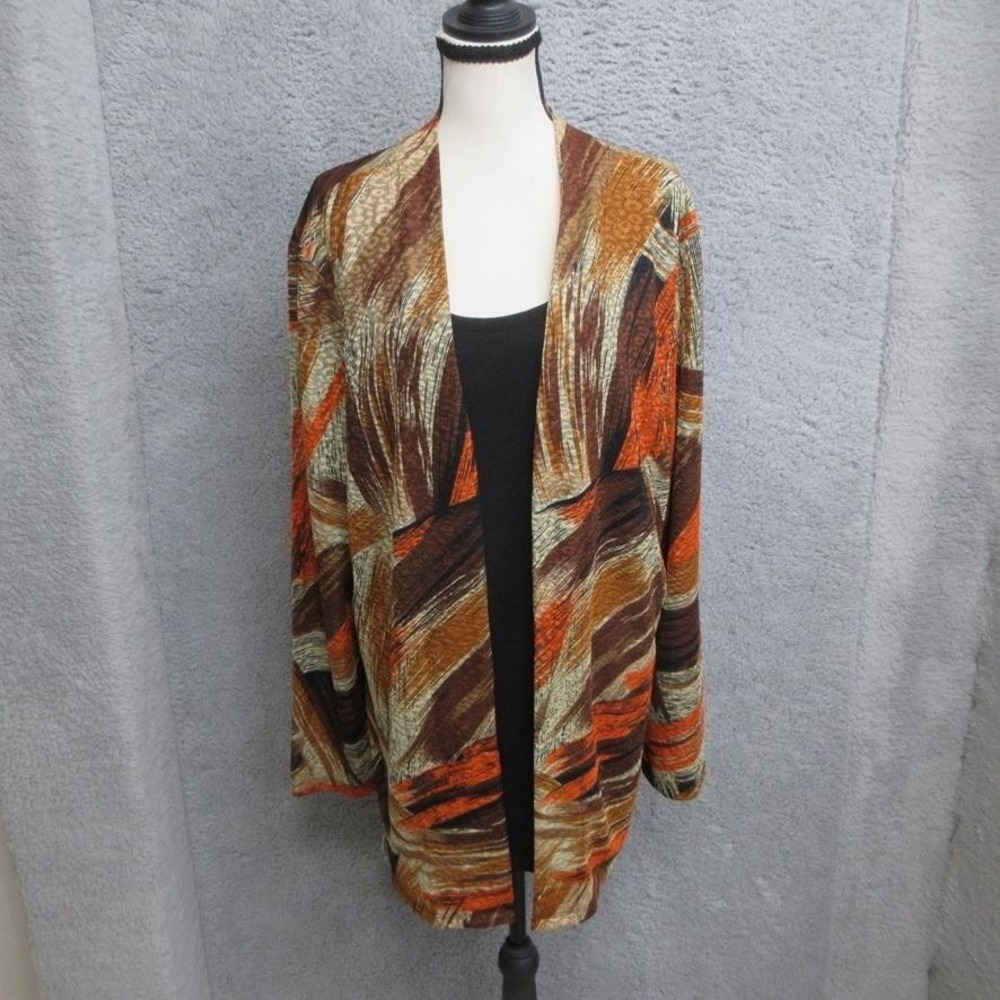 Serengeti Abstract Print Shirt Jacket 2X Brown Multicolor Open Front Lightweight